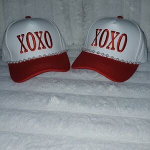 Authentic Lulumac Red and White XOXO Caps with Pearl Detail